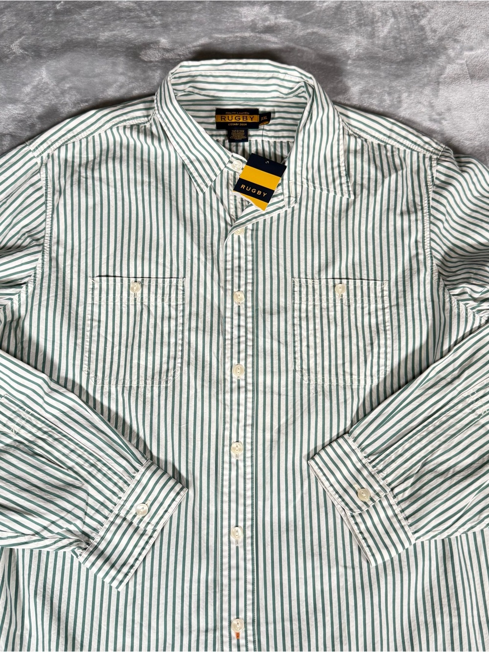 Ralph Lauren Rugby Striped Button Down Shirt Mens 2XL Pockets New With Flaw!